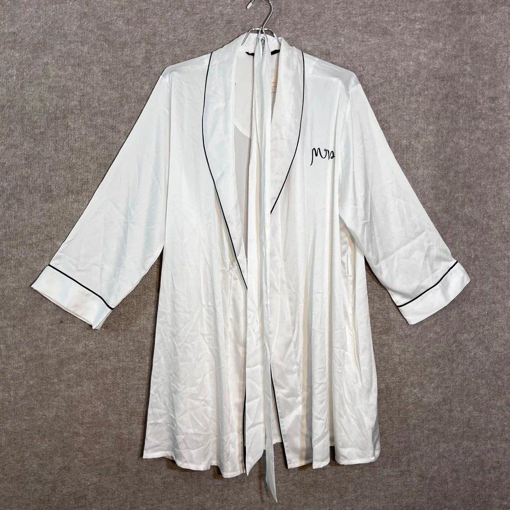 Kate Spade Mrs Robe Womens L/XL White Satin Bridal Wedding Loungewear